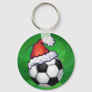 Soccer Ball Santa Hat on Green Key Ring