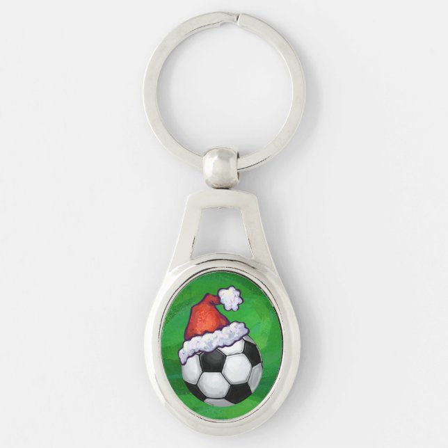 Soccer Ball Santa Hat on Green Key Ring (Front)