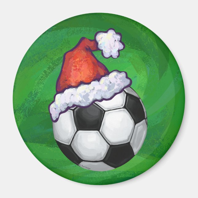 Soccer Ball Santa Hat on Green Magnet (Front)