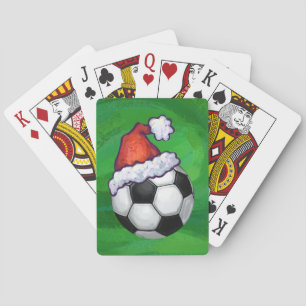 Soccer Ball Santa Hat on Green Playing Cards