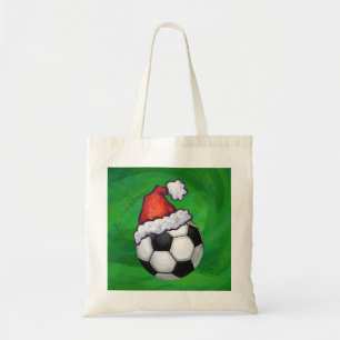 Soccer Ball Santa Hat on Green Tote Bag