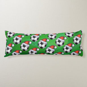 Soccer Ball Santa Hat Pattern on Green Body Cushion