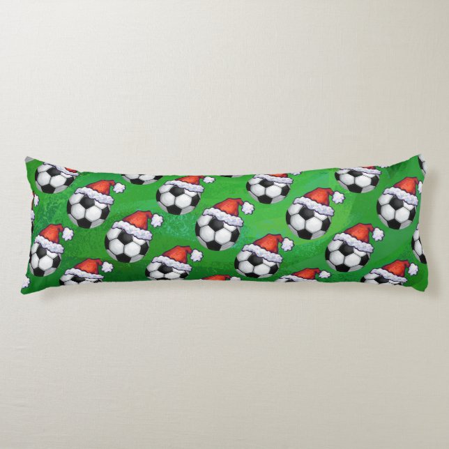 Soccer Ball Santa Hat Pattern on Green Body Cushion (Front)