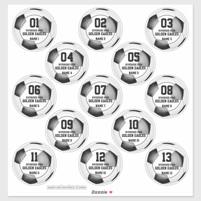 soccer ball set of 13 personalised stickers (Sheet)