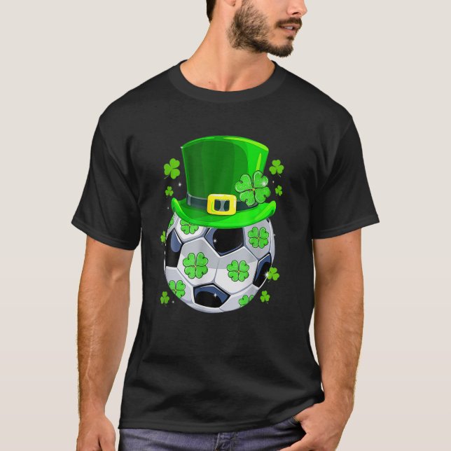 Soccer Ball Shamrock Funny Irish St Patrick Day T-Shirt (Front)
