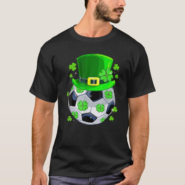 Soccer Ball Shamrock Funny Irish St Patrick Day T-Shirt (Front)