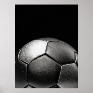 Soccer Ball Silver Dark Minimalist Photo Poster
