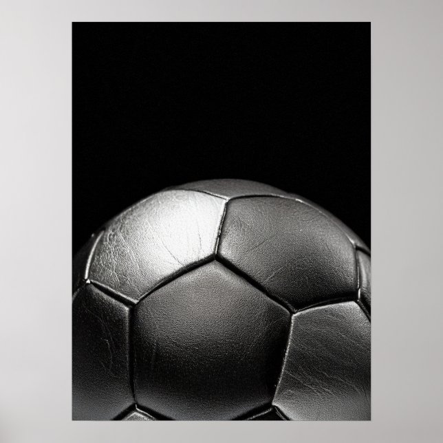 Soccer Ball Silver Dark Minimalist Photo Poster (Front)