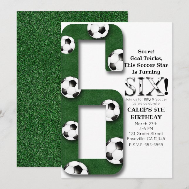 Soccer Ball Six 6 6th Birthday Party Invitation (Front/Back)
