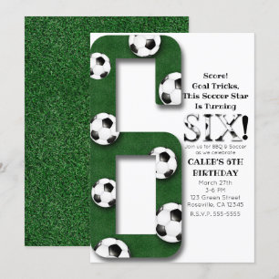 Soccer Ball Six 6 6th Birthday Party Invitation