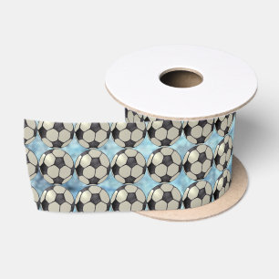 Soccer Ball Sky Blue 1 Satin Ribbon
