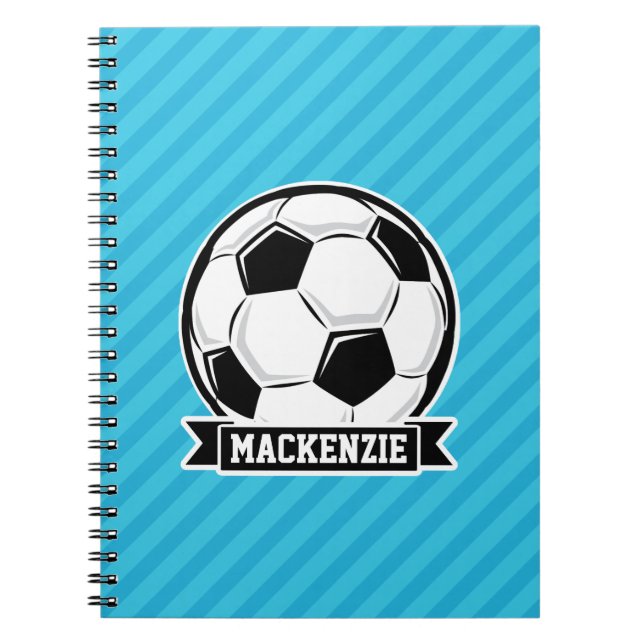 Soccer Ball; Sky Blue Stripes Notebook (Front)