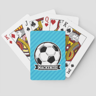 Soccer Ball; Sky Blue Stripes Playing Cards