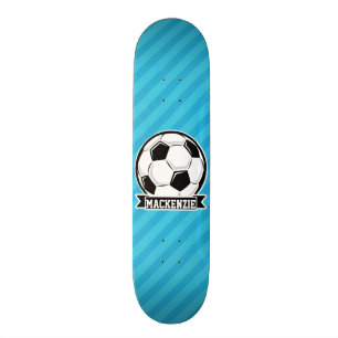 Soccer Ball; Sky Blue Stripes Skateboard