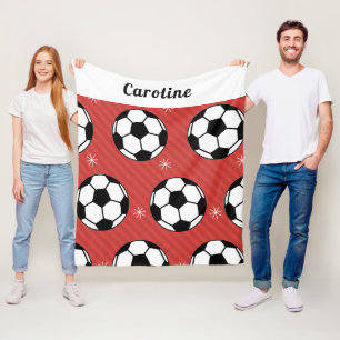 Soccer Ball Snow Red Festive Vibrant Personalised Fleece Blanket