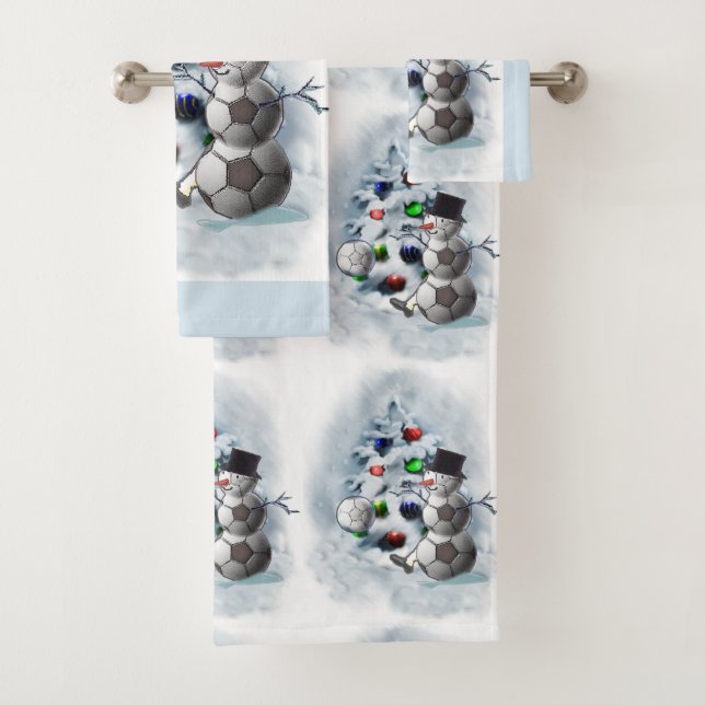Soccer Ball Snowman Christmas Bath Towel Set (Insitu)