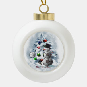Soccer Ball Snowman Christmas Ceramic Ball Christmas Ornament