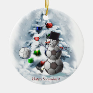 Soccer Ball Snowman Christmas Ceramic Tree Decoration