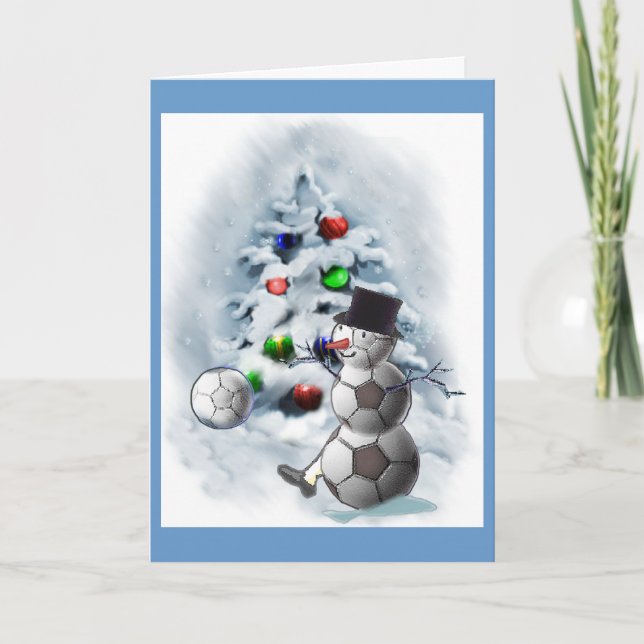 Soccer Ball Snowman Christmas Holiday Card (Front)