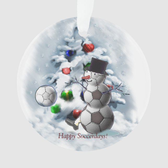Soccer Ball Snowman Christmas Ornament (Front)