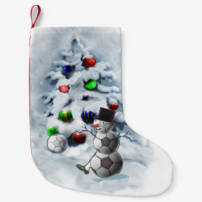 Soccer Ball Snowman Christmas Small Christmas Stocking (Front)