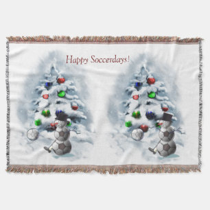 Soccer Ball Snowman Christmas Throw Blanket