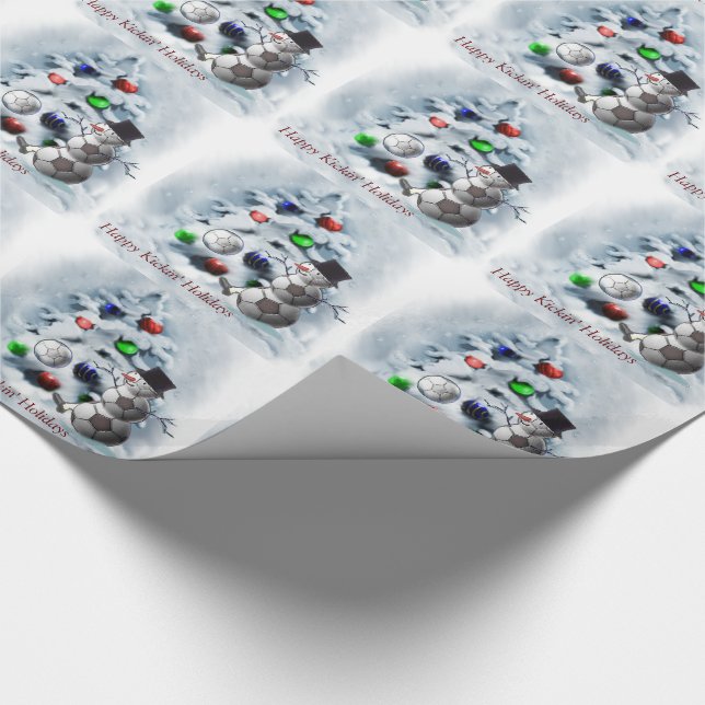 Soccer Ball Snowman Christmas Wrapping Paper (Corner)