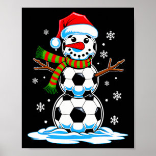 Soccer Ball Snowman Santa Hat Winter Sports Fun Poster