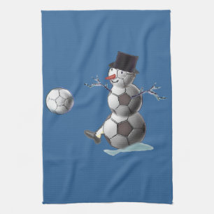Soccer Ball Snowman Tea Towel