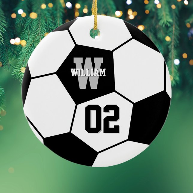 Soccer Ball Soccer Player Name and Team Number Ceramic Tree Decoration (Creator Uploaded)