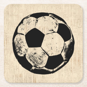Soccer Ball Sports Art Vintage Soccer Square Paper Coaster