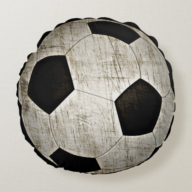 Soccer Ball Sports Player Black White Round Cushion (Front)