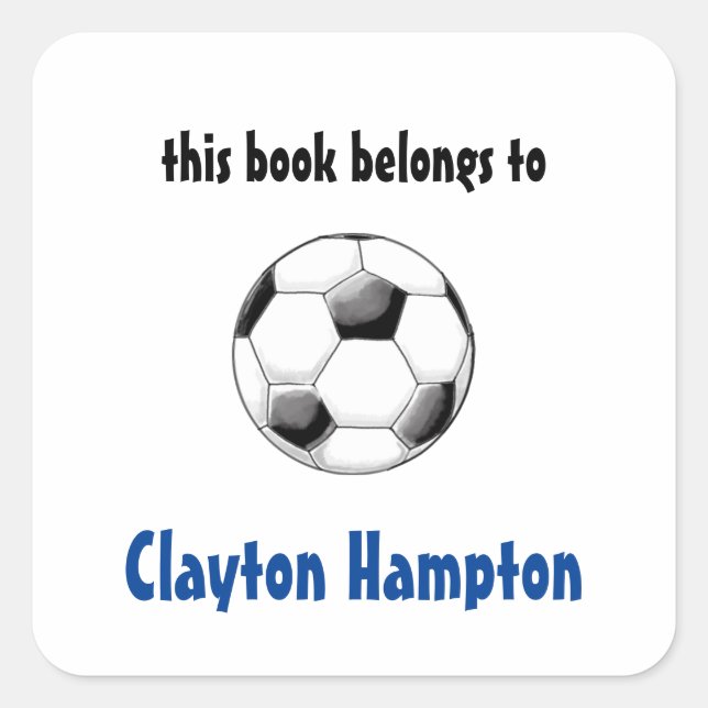 Soccer Ball Square Book Library Sticker (Front)