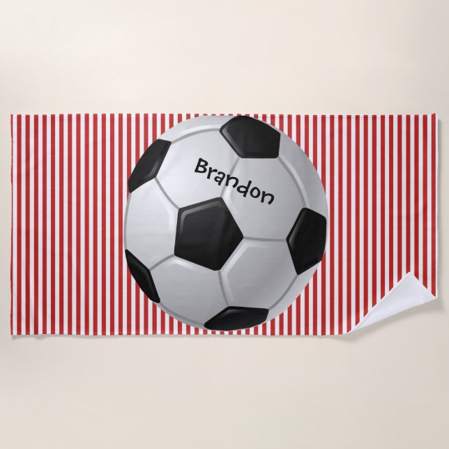 Soccer Ball Stripes Design Beach Towel (Front)