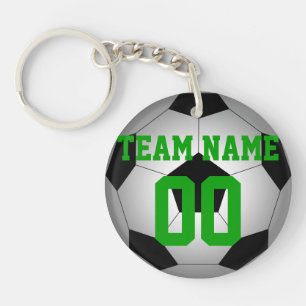 Soccer ball team name number personalised key ring