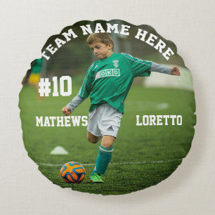 Soccer Ball Team Name Player Photo Number & Name Round Cushion