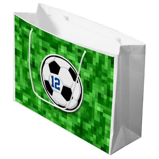 Soccer Ball Team Player NUMBER Green Grass Fun Large Gift Bag (Front Angled)