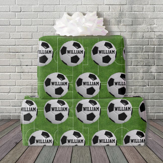 Soccer Ball Theme Add Name Birthday Giftwrap Wrapping Paper