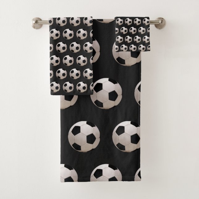 Soccer Ball Theme Black      Bath Towel Set (Insitu)