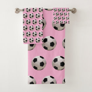 Soccer Ball Theme Pink Bath Towel Set