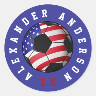 Soccer Ball USA Personalise Classic Round Sticker