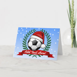 Soccer Ball Wearing a Santa Hat Christmas Holiday Card