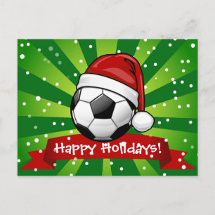 Soccer Ball Wearing a Santa Hat Christmas Holiday Postcard