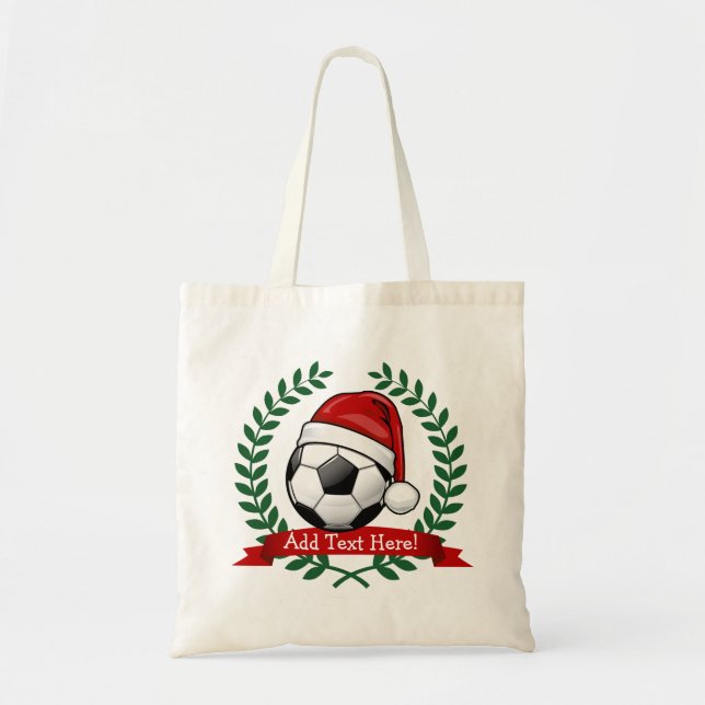 Soccer Ball Wearing a Santa Hat Christmas Tote Bag (Front)