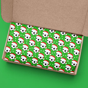 Soccer Ball Wearing Santa's Hat & Snowflakes Green Tissue Paper