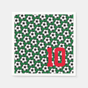 Soccer Ball White Black Green Custom Number Sports Napkin