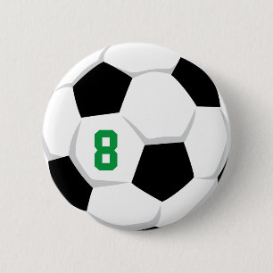 Soccer Ball White Black Green Custom Team Number 6 Cm Round Badge
