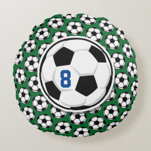 Soccer Ball White Black Green Custom Team Number  Round Cushion