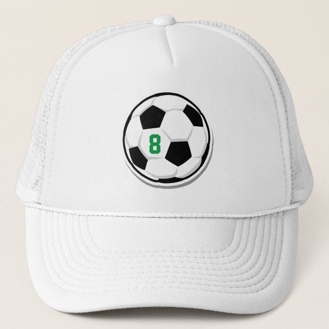 Soccer Ball White Black Green Custom Team Number Trucker Hat (Front)