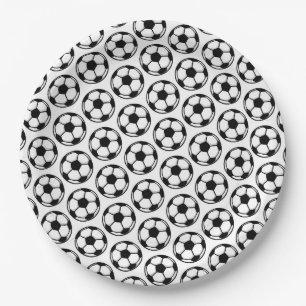 Soccer Ball White Black Sports Team Kids Birthday Paper Plate